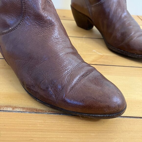 Sesto Meucci Brown Leather Tall Boots Vintage Made in Italy Boho Western Style - Picture 6 of 9